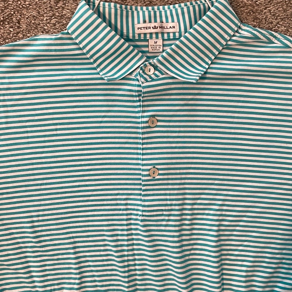 Peter Millar Teal Striped Men’s Polo size M